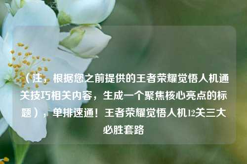 （注，根据您之前提供的王者荣耀觉悟人机通关技巧相关内容，生成一个聚焦核心亮点的标题），单排速通！王者荣耀觉悟人机12关三大必胜套路