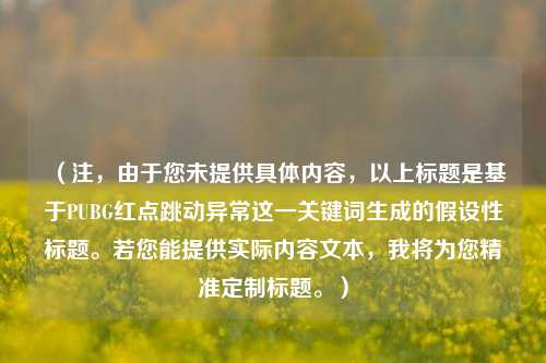 （注，由于您未提供具体内容，以上标题是基于PUBG红点跳动异常这一关键词生成的假设性标题。若您能提供实际内容文本，我将为您精准定制标题。）