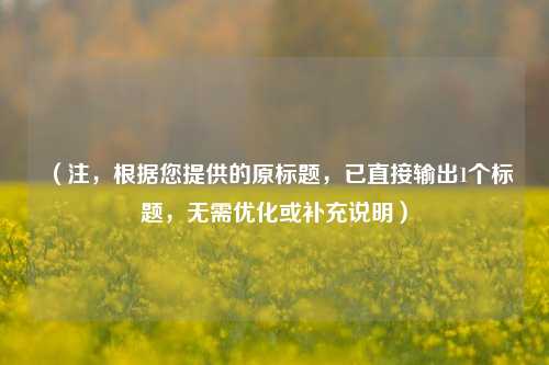 （注，根据您提供的原标题，已直接输出1个标题，无需优化或补充说明）