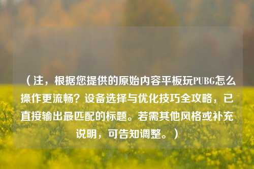 （注，根据您提供的原始内容平板玩PUBG怎么操作更流畅？设备选择与优化技巧全攻略，已直接输出最匹配的标题。若需其他风格或补充说明，可告知调整。）