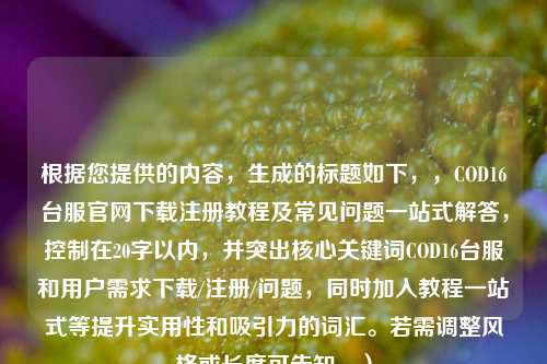根据您提供的内容，生成的标题如下，，COD16台服官网下载注册教程及常见问题一站式解答，控制在20字以内，并突出核心关键词COD16台服和用户需求下载/注册/问题，同时加入教程一站式等提升实用性和吸引力的词汇。若需调整风格或长度可告知。）