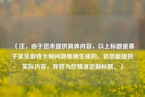 （注，由于您未提供具体内容，以上标题是基于常见游戏卡顿问题推测生成的。若您能提供实际内容，我将为您精准定制标题。）