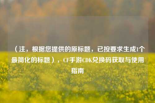（注，根据您提供的原标题，已按要求生成1个最简化的标题），CF手游CDK兑换码获取与使用指南