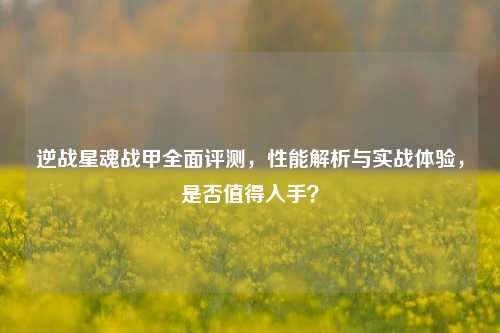 逆战星魂战甲全面评测，性能解析与实战体验，是否值得入手？
