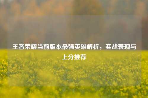 王者荣耀当前版本最强英雄解析，实战表现与上分推荐