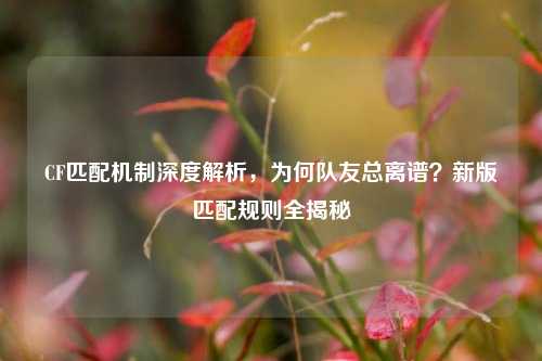 CF匹配机制深度解析，为何队友总离谱？新版匹配规则全揭秘