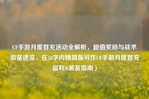 CF手游月度首充活动全解析,超值奖励与战术装备速览,在18字内精简版可作CF手游月度首充福利&装备指南)