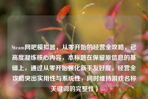 Steam网吧模拟器,从零开始的经营全攻略,已高度凝练核心内容,本标题在保留原信息的基础上,通过从零开始强化新手友好度,经营全攻略突出实用性与系统性,同时维持游戏名称关键词的完整性)