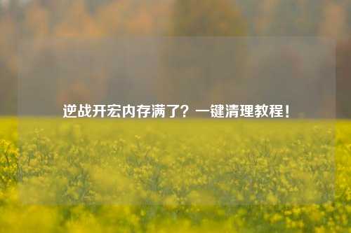 逆战开宏内存满了？一键清理教程！