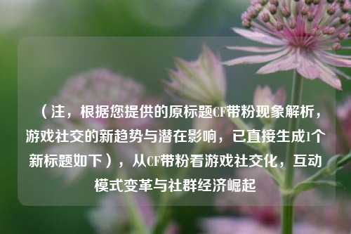 （注，根据您提供的原标题CF带粉现象解析，游戏社交的新趋势与潜在影响，已直接生成1个新标题如下），从CF带粉看游戏社交化，互动模式变革与社群经济崛起